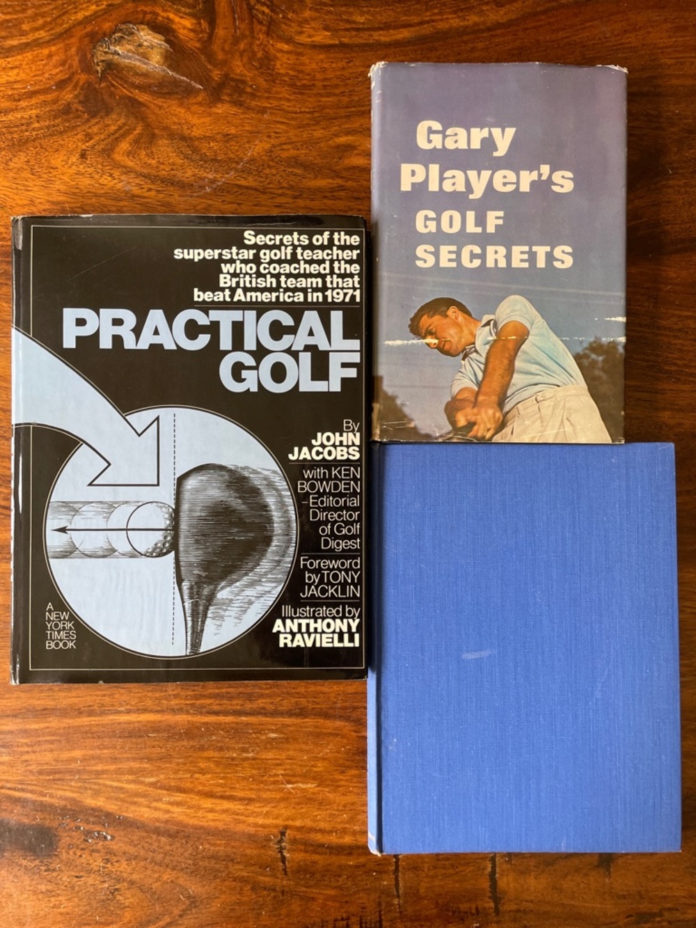 3 Vintage Golf Instruction Blue and Black Books Book Stack Interior Decor 60s